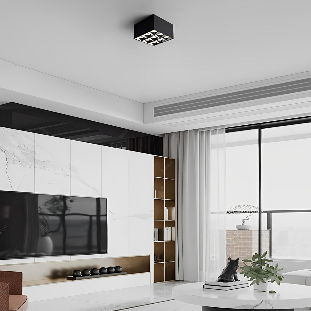 Square Grid LED Downlight Spotlight, 24° Beam, Surface Mount, Modern Architectural Ceiling Light