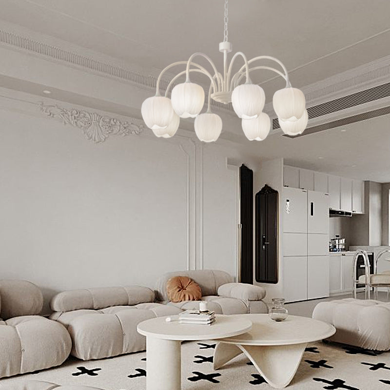 Tulips Flowers Led Milky White Chandelier Li002603