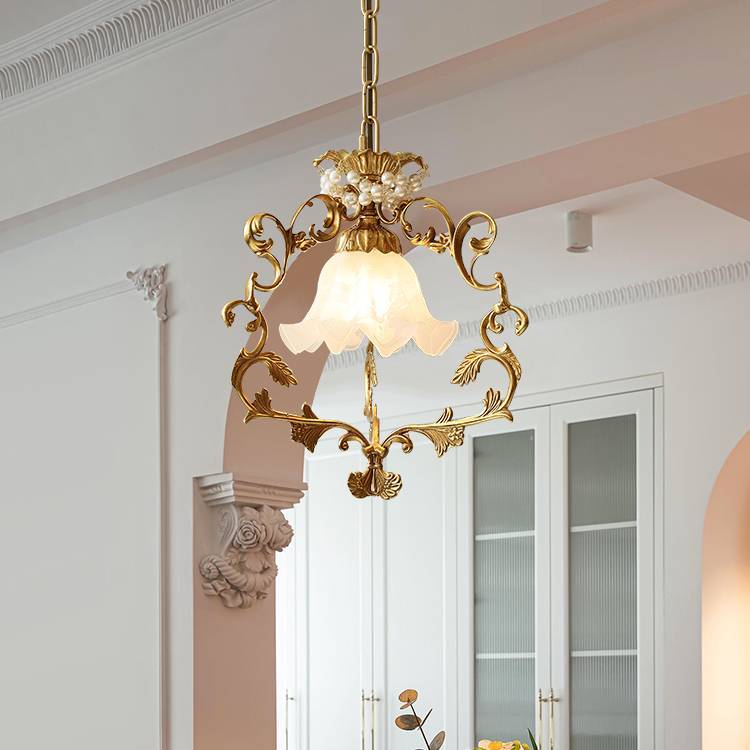 French Style Vintage Full Copper Crystal Glass Chandelier