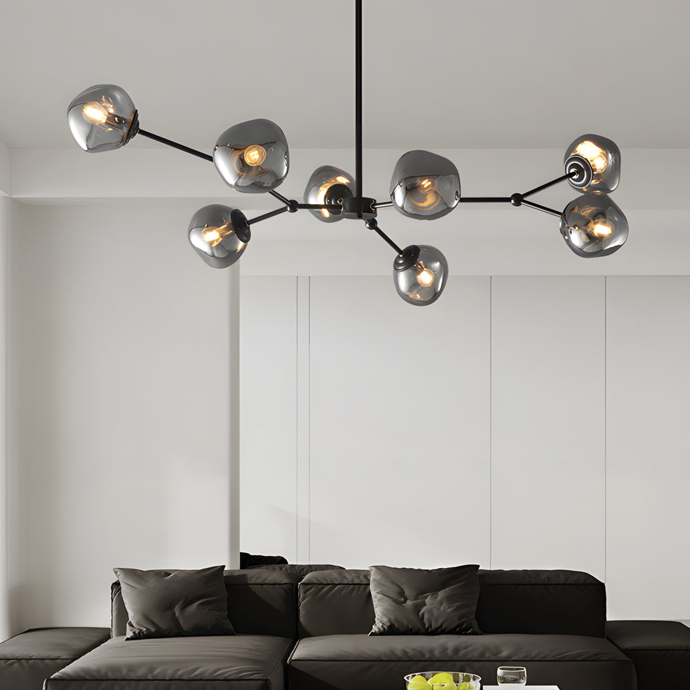 3 5 8 Light Molecule Dimpled Lava Glass Chandelier With Black Metallic Arms
