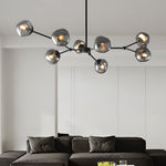 3 5 8 Light Molecule Dimpled Lava Glass Chandelier With Black Metallic Arms