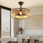 20 In Hemp Rope Woven Caged Ceiling Fan With Light And Remote 6 Speed