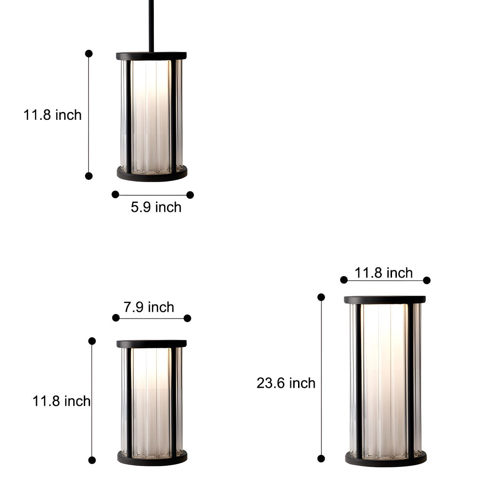 Cylinder Lantern Outdoor Pendant & Lawn Light with Solar or Hardwired Power