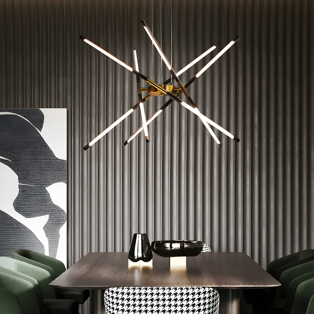 Modern Stepless Dimming Long Strip Sputnik Led Chandelier Gold Black Gold