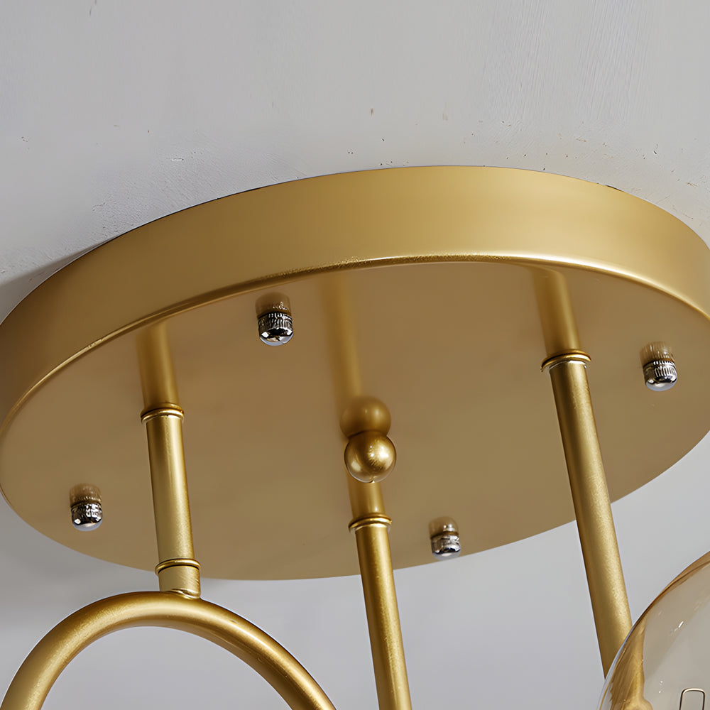 Modern 6 Light Gold Black Semi Flush Mount Chandelier With Glass Shade
