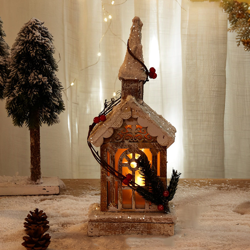 Artisan Wooden Christmas Village Houses with Warm Glow
