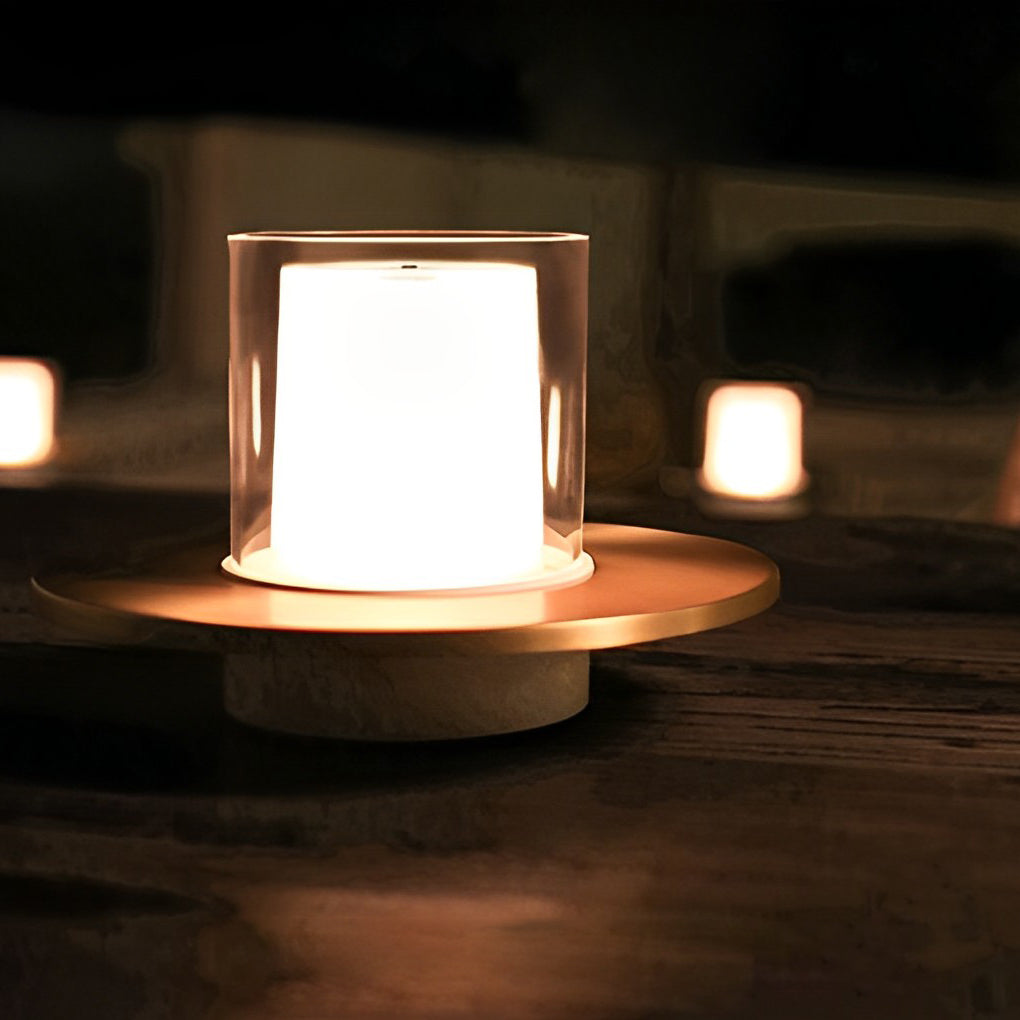 Modern Cordless Cylinder Candle Table Lamp With Dish Base