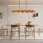 Linear Glass Disc Chandelier in Gold Frame, Modern Dining Room Lighting