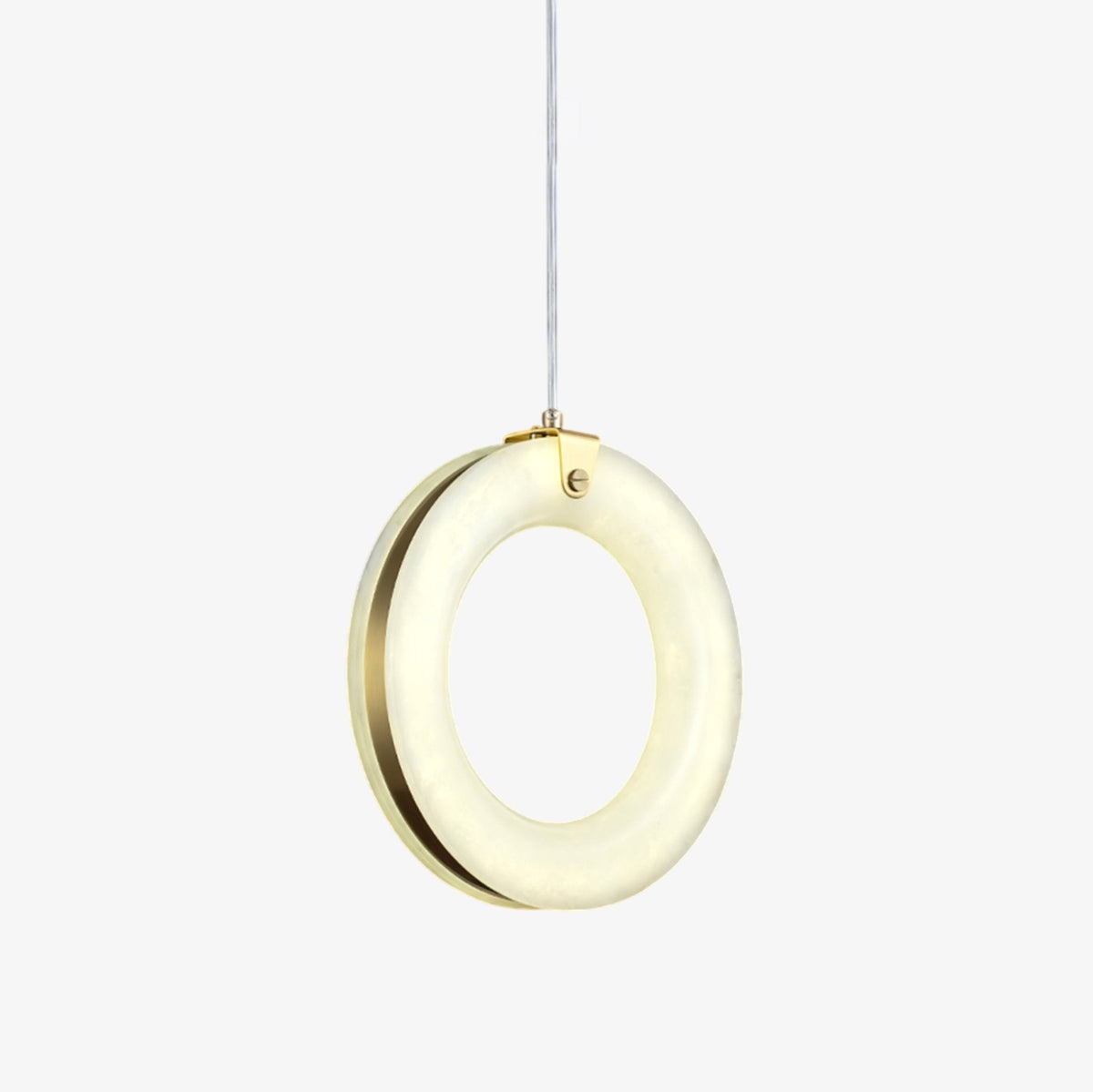 Alabaster Ring Pendant Light in Natural Stone with Brass Accents