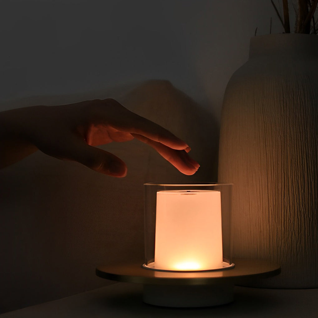 Modern Cordless Cylinder Candle Table Lamp With Dish Base