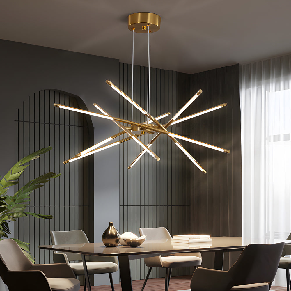 Modern Stepless Dimming Long Strip Sputnik Led Chandelier Gold Black Gold