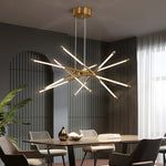 Modern Stepless Dimming Long Strip Sputnik Led Chandelier Gold Black Gold