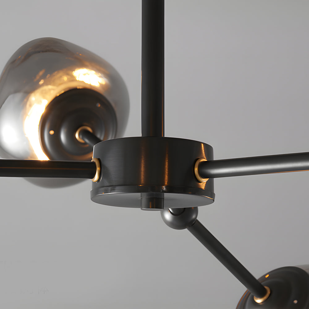 3 5 8 Light Molecule Dimpled Lava Glass Chandelier With Black Metallic Arms