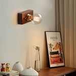 Round Square Vintage Walnut Wood Wall Lamp 1 Light With Pull Chain Switch