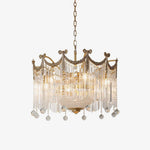 Evangeline Crystal Chandelier – Gold Finish, Cascading Glass, Designer Ceiling Light
