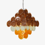 Layered Glass Disc Chandelier with Amber and Pastel Tones for Dining and Living Spaces