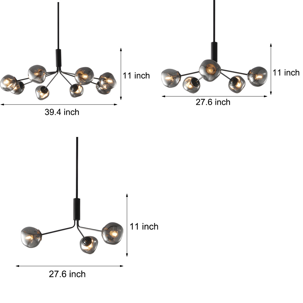 3 5 8 Light Molecule Dimpled Lava Glass Chandelier With Black Metallic Arms