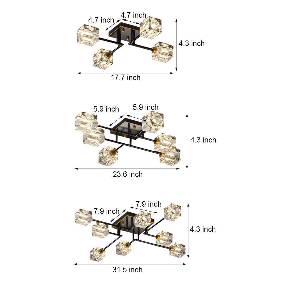 Modern Copper Crystal Cube Semi Flush Mount Light Fixture 4 6 8 Light