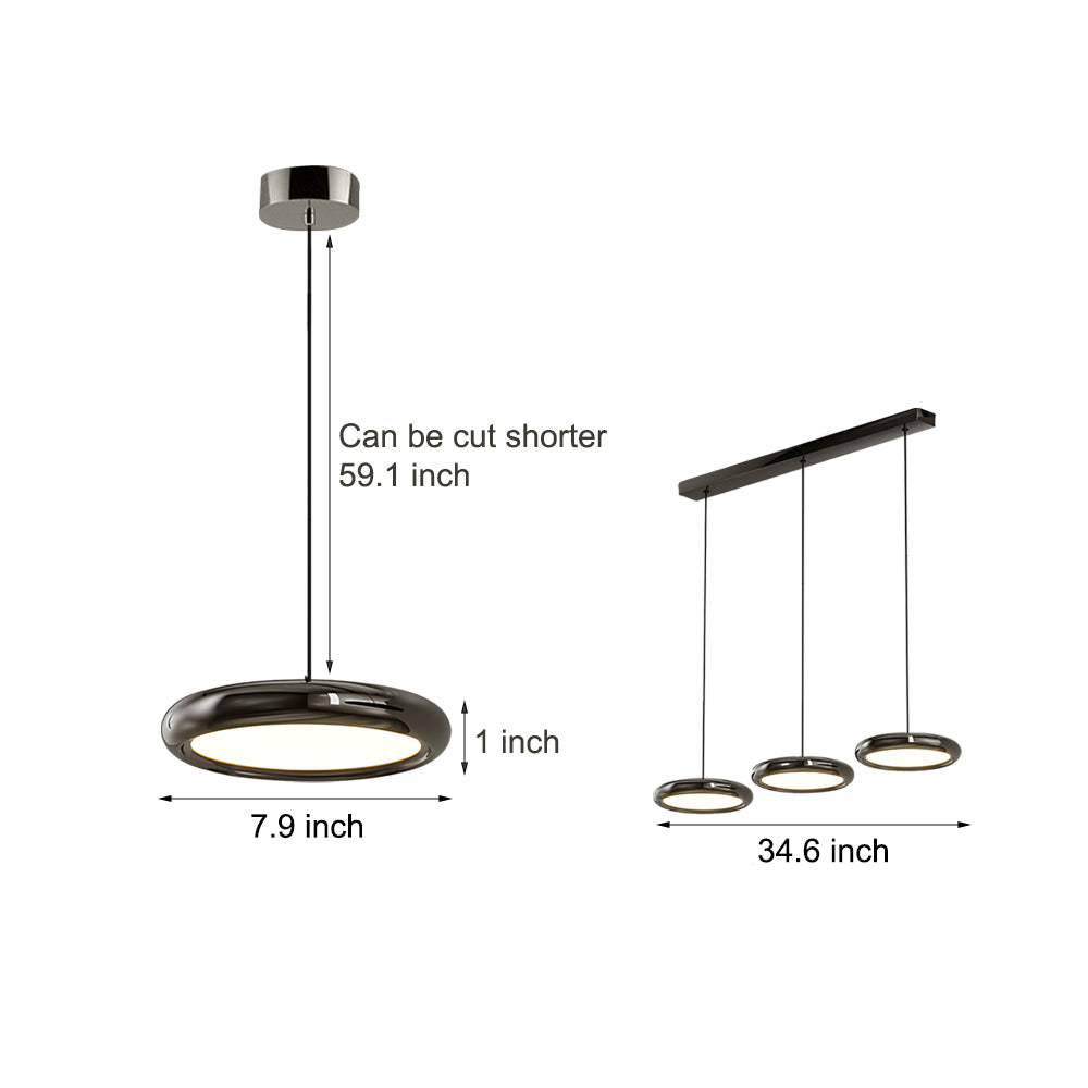 Modern 1 3 Light Black Chrome Round Metallic Led Pendant Light