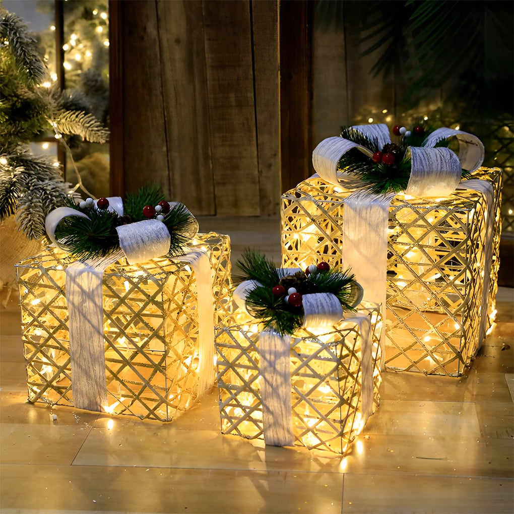 Set of 3 Festive Gift Box Decorations in Modern Style for Holiday Interiors