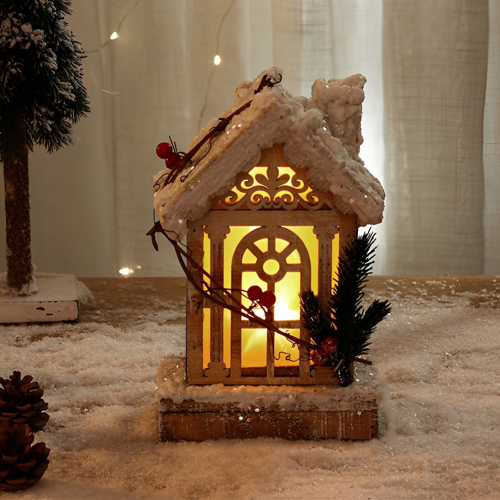 Artisan Wooden Christmas Village Houses with Warm Glow