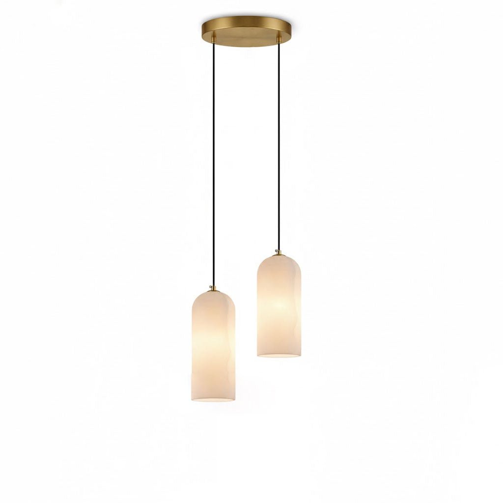 Monty Alabaster Pendant Light in Brass with Braided Cord