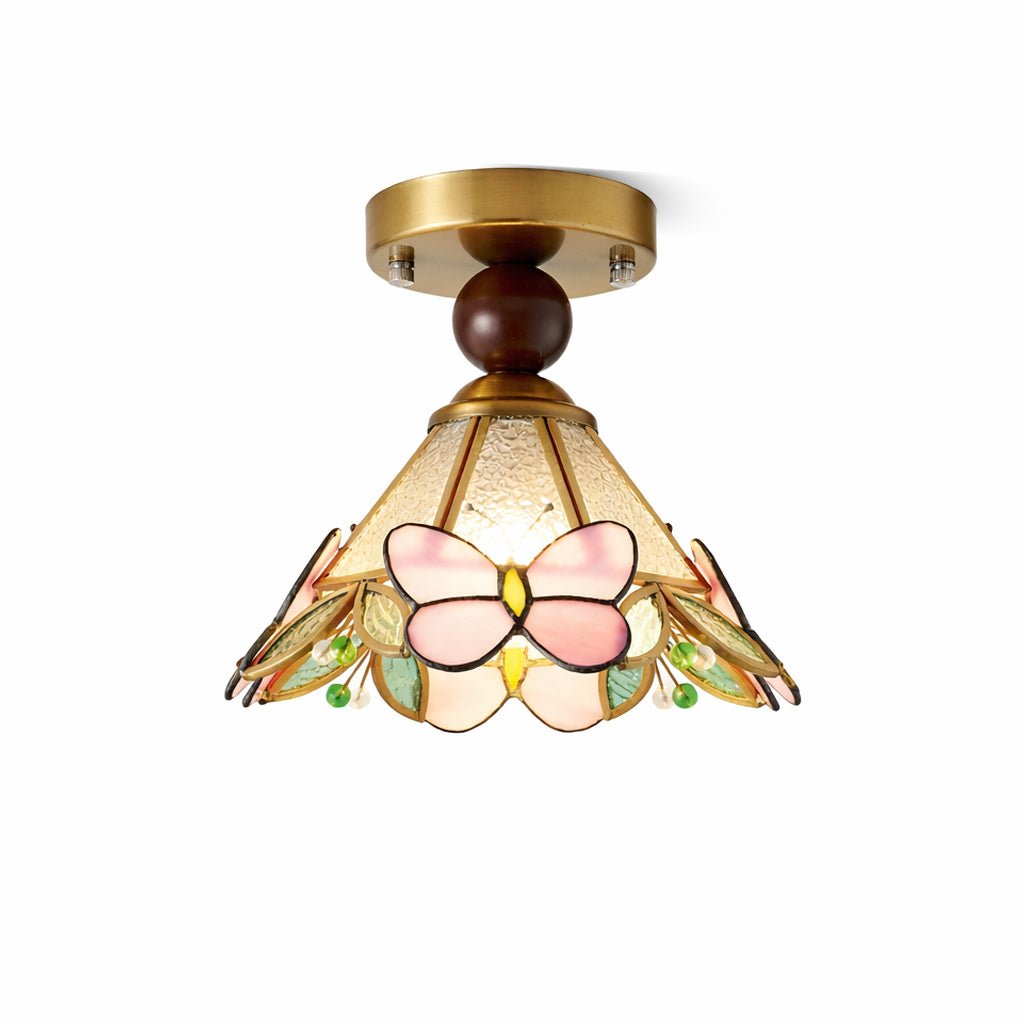 Butterfly Bloom Ceiling Light – Art Glass Flush Mount with Brass Accents