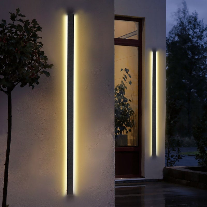 Linear LED Outdoor Wall Light in Black Metal, Waterproof Architectural Sconce