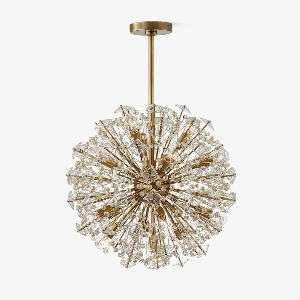 Dickinson Crystal Chandelier — Modern Gold Starburst Pendant Light for Dining Room and Foyer