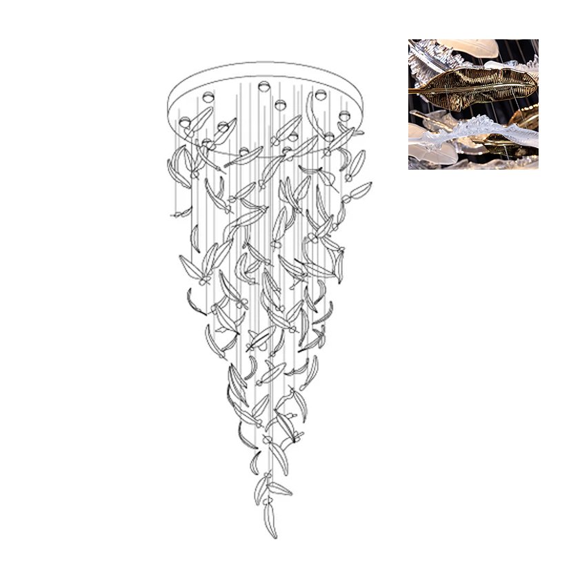 Glass Feathers Flying Chandelier — Modern LED Statement Pendant for Dining & Living Rooms