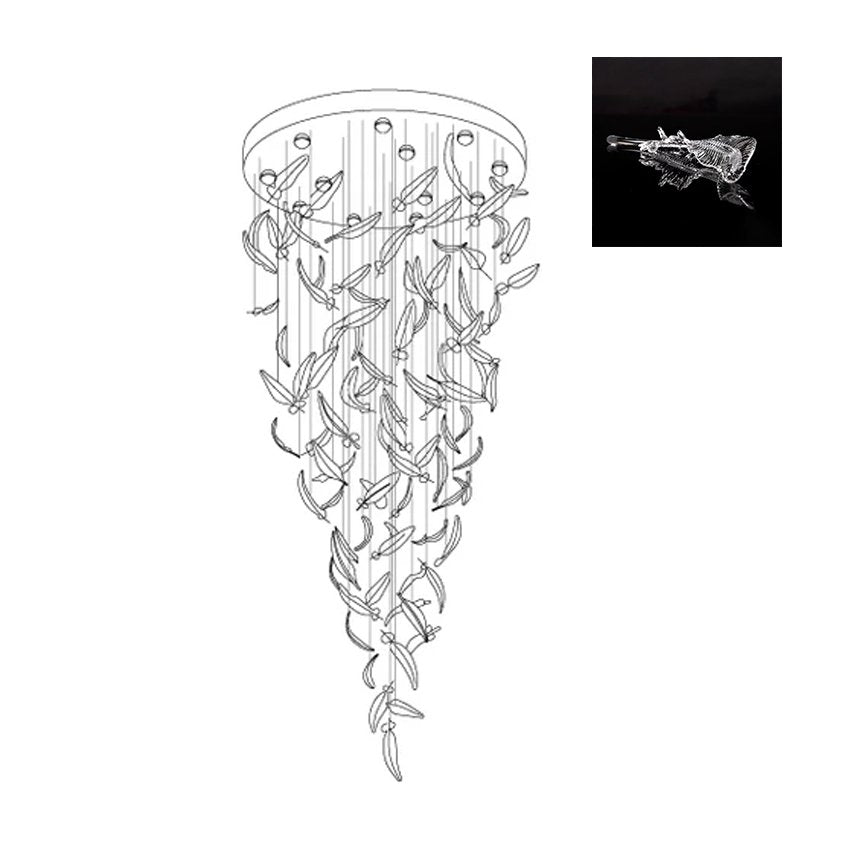 Glass Feathers Flying Chandelier — Modern LED Statement Pendant for Dining & Living Rooms