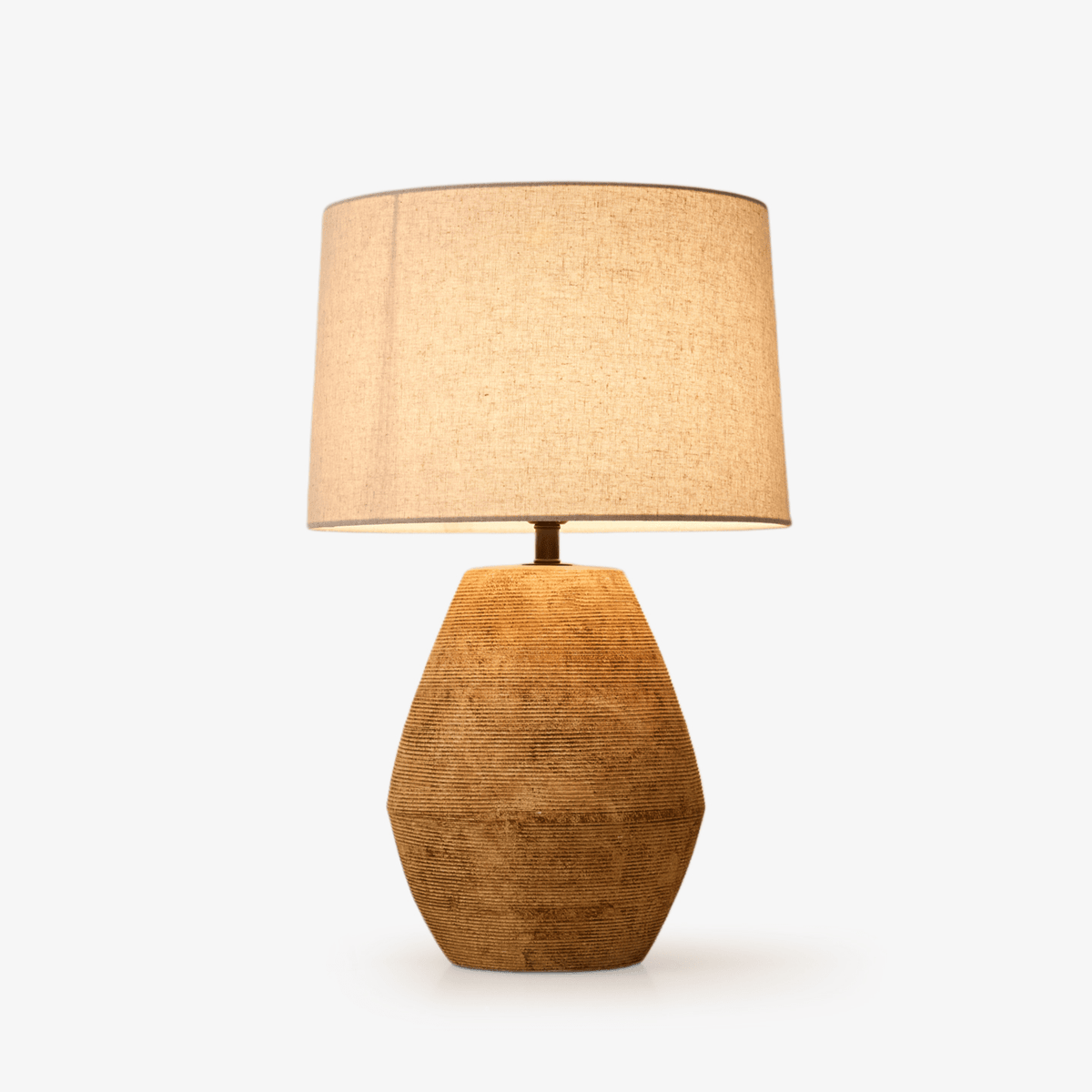 Terracotta Textured Table Lamp with Linen Shade for Modern Interiors