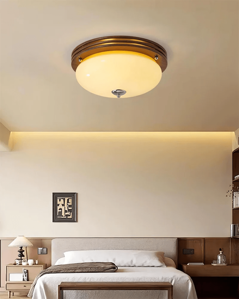 Tranquil Sphere Wood Grain LED Flush Mount Ceiling Light