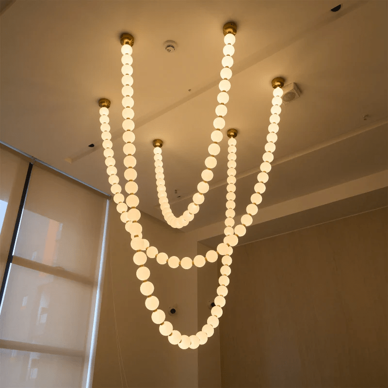 Pearl Glass Ball Chandelier – Modern Gold LED Pendant Light