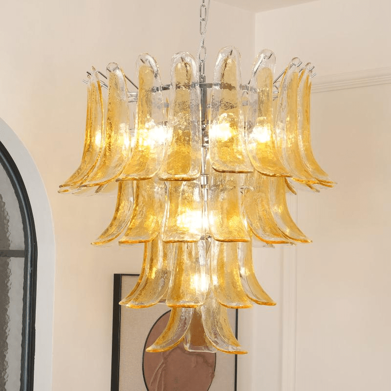 Amber Glass Lily Chandelier – Handcrafted Murano Style Pendant Light