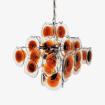 Mazzega Vistosi Style Hand-Blown Amber Glass Chandelier in Nickel