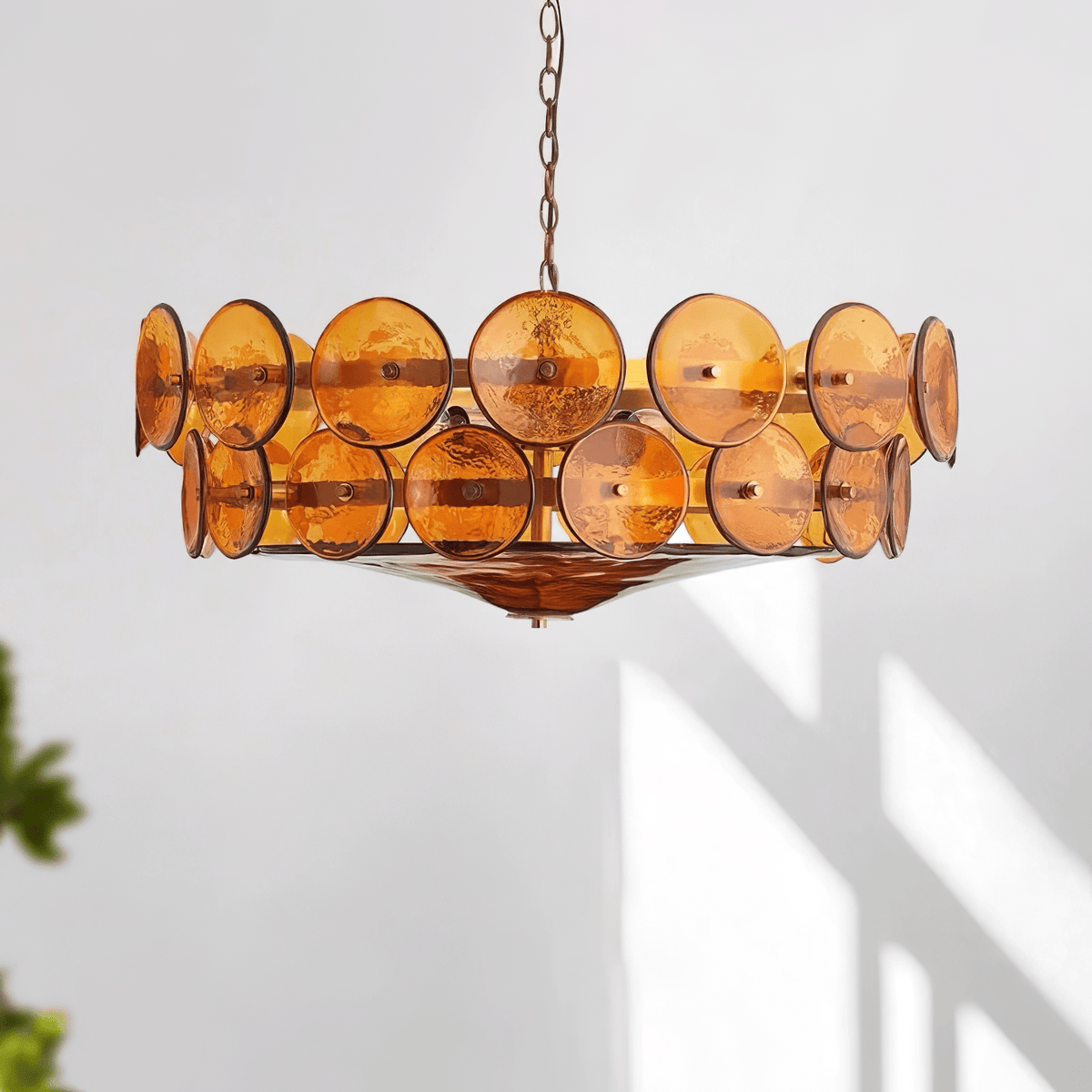 Solaris Disc Glass Chandelier – Two-Tier Gold & Murano-Style Glass Pendant