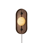 Bezel Alabaster Plug-In Wall Sconce with Walnut Accent