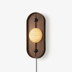Bezel Alabaster Plug-In Wall Sconce with Walnut Accent