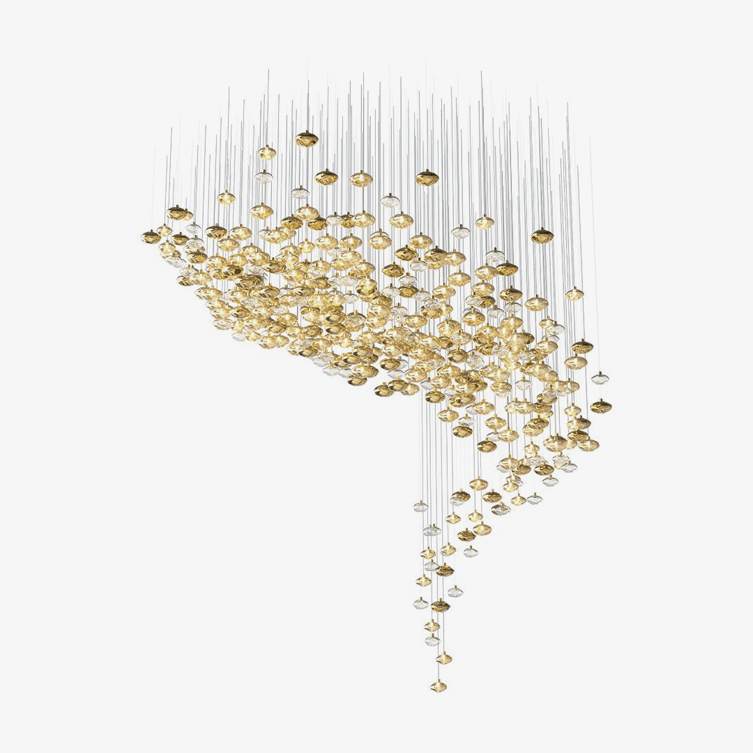 Lure Linear LED Chandelier in Gold and Clear Glass for Modern Interiors