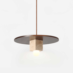 Tondo Travertine Disc Pendant Light in Walnut and Stone