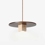 Tondo Travertine Disc Pendant Light in Walnut and Stone