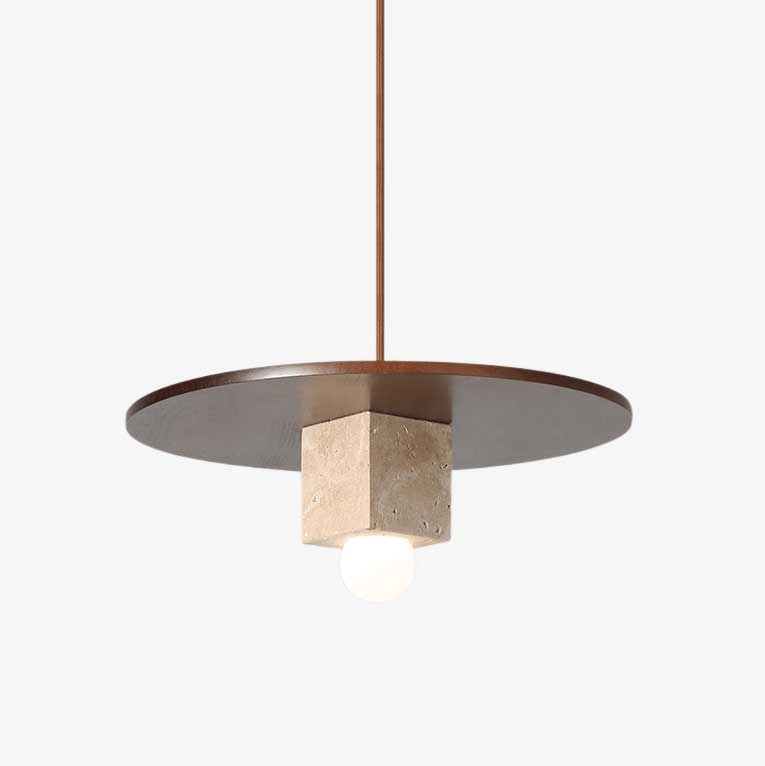 Tondo Travertine Disc Pendant Light in Walnut and Stone