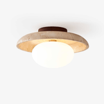 Lunaro Travertine Flush Mount Ceiling Light, Natural Stone & Opal Glass