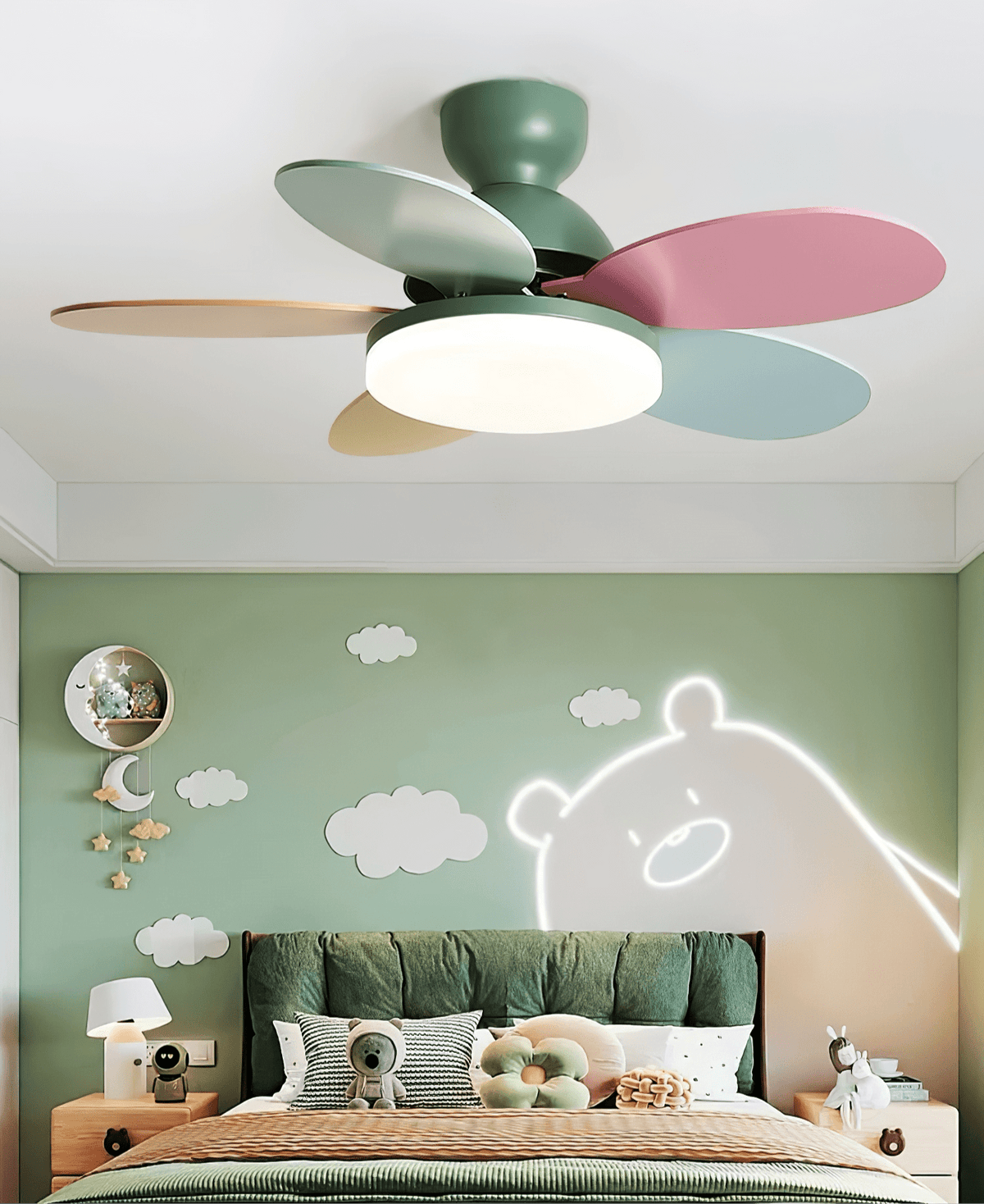Petalo Six-Blade Wooden Ceiling Fan with Integrated LED Light