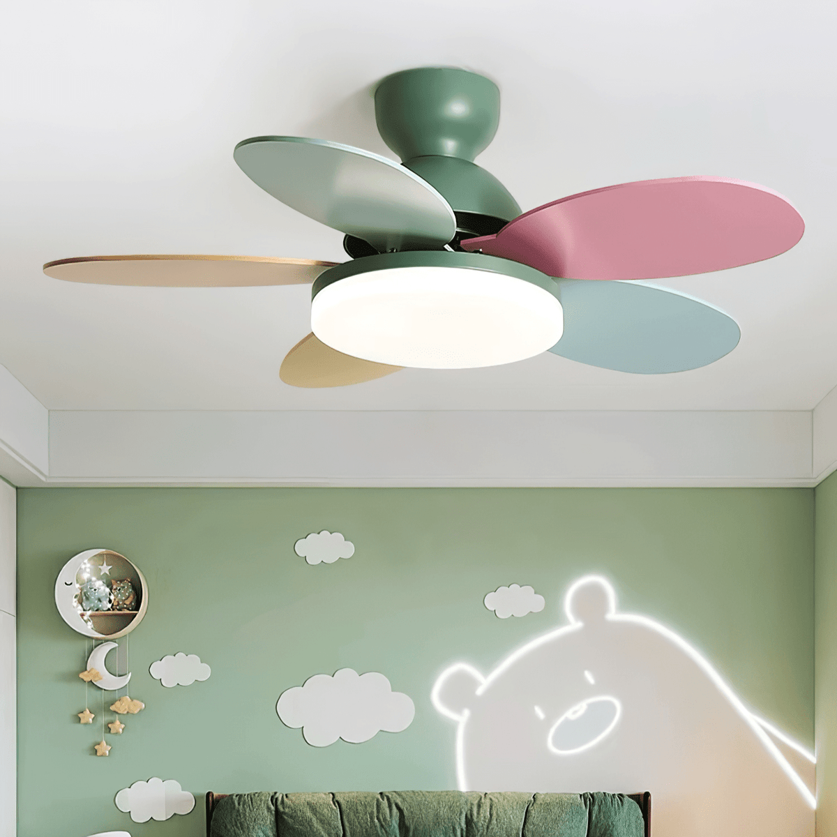 Petalo Six-Blade Wooden Ceiling Fan with Integrated LED Light