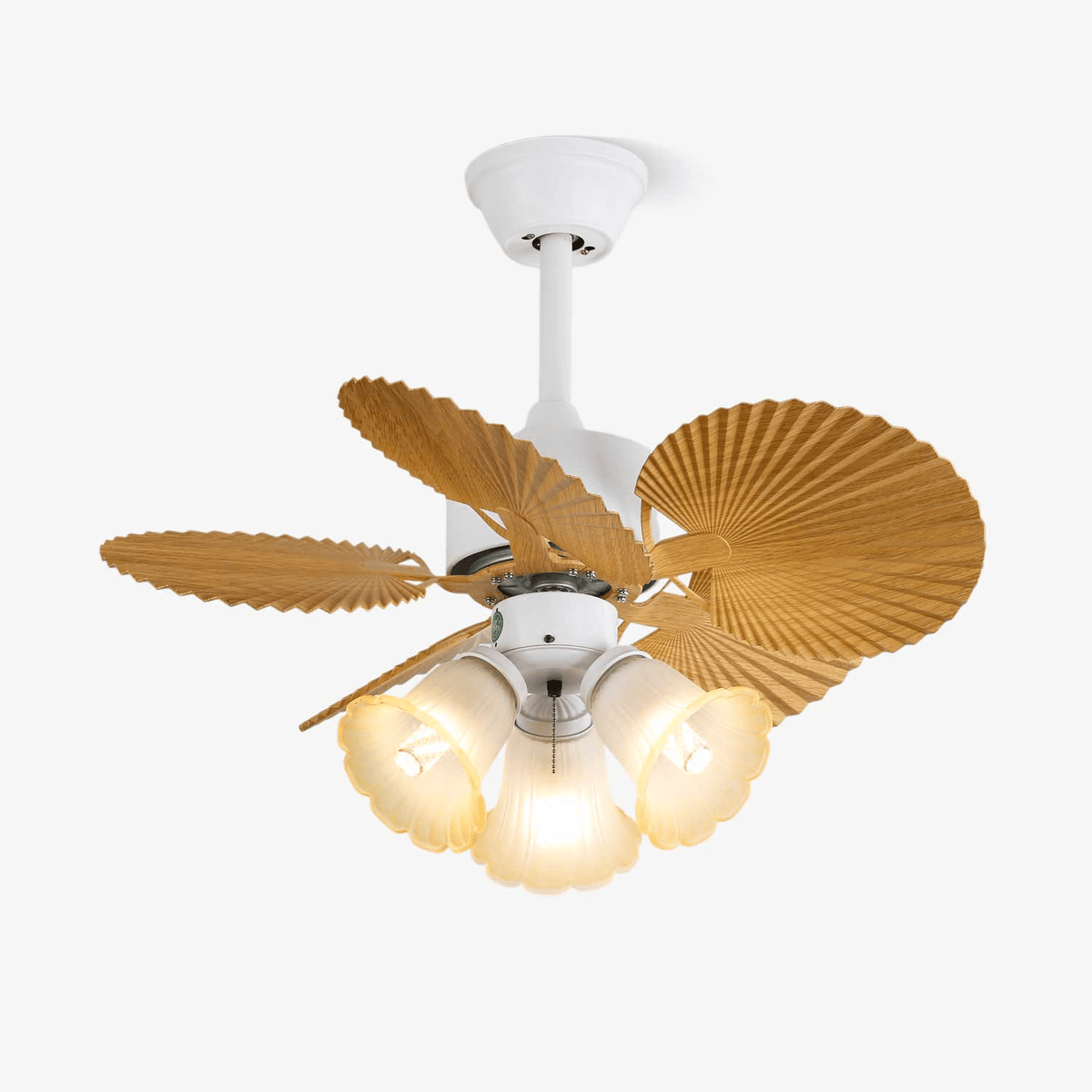 Palmera Bloom Ceiling Fan with Light, Coastal Leaf Blades & Scalloped Glass Shades