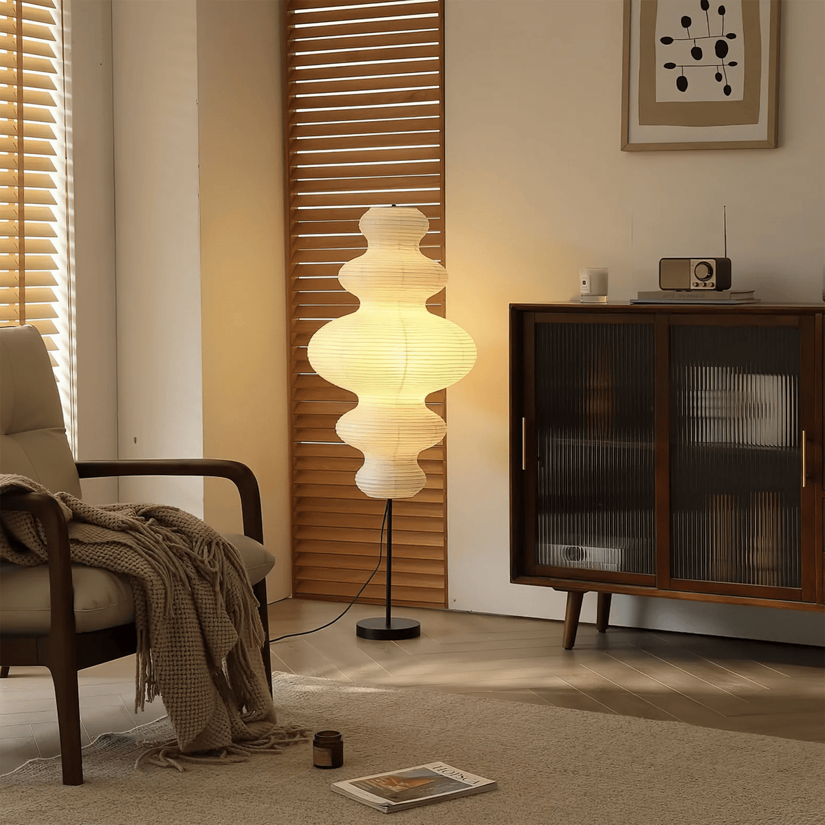 Chigiri Paper Tower Floor Lamp – Handmade Washi Paper Lantern Floor Light