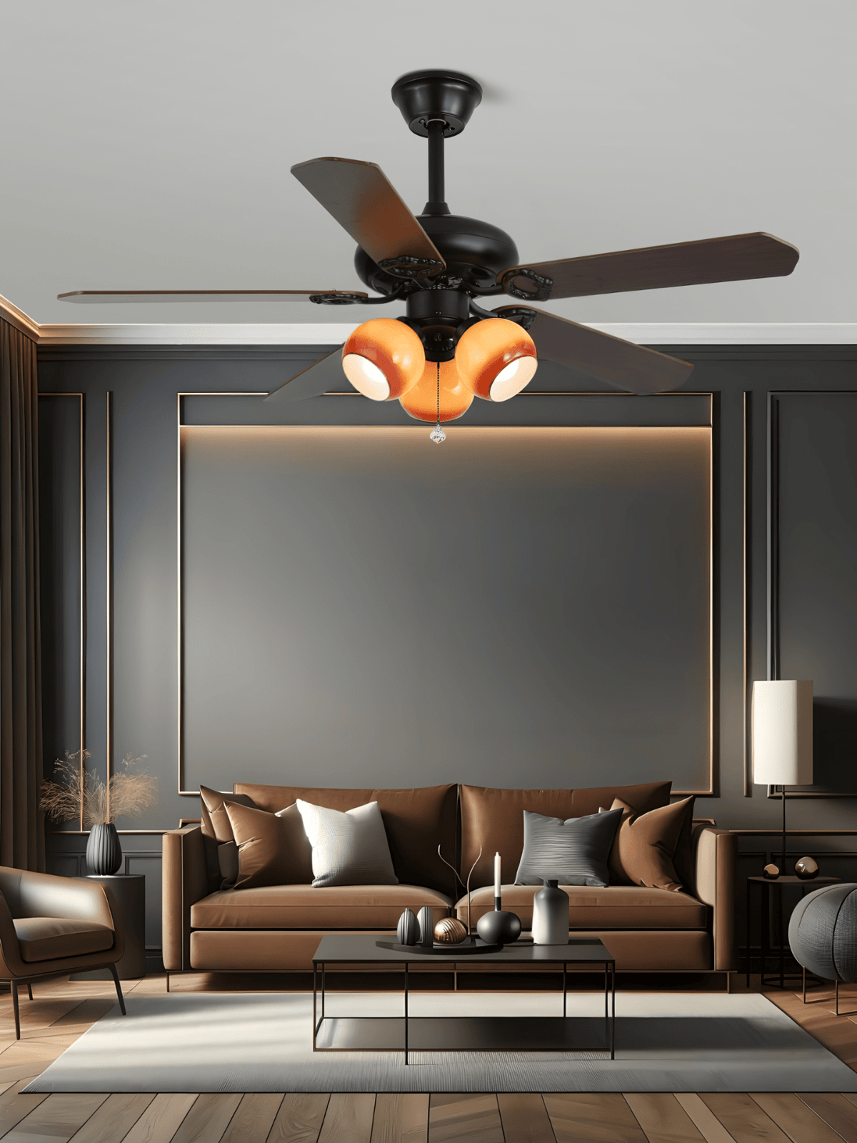 Calantha Bloom Ceiling Fan Light with Scalloped Glass Shades and Wood Blades