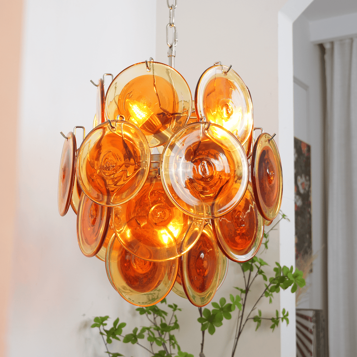 Aurelia Orange Glass Disc Chandelier – Modern Designer Pendant Light